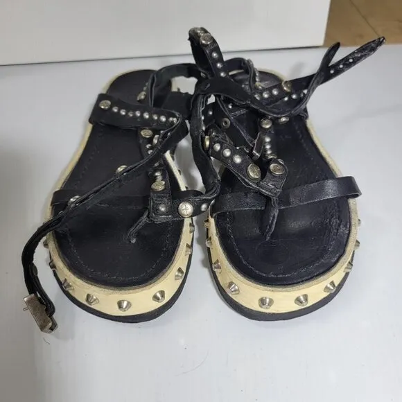 A.S.98 metal rock stud leather wrap platform sandals size 7