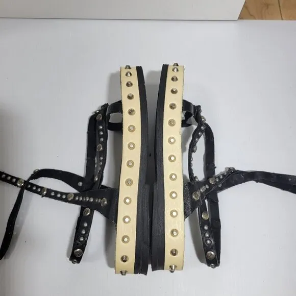 A.S.98 metal rock stud leather wrap platform sandals size 7