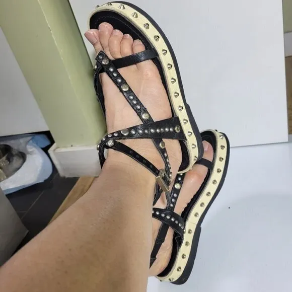 A.S.98 metal rock stud leather wrap platform sandals size 7