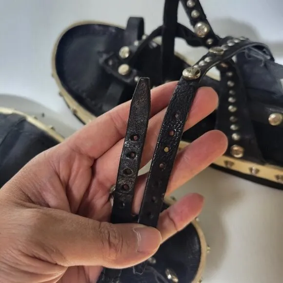 A.S.98 metal rock stud leather wrap platform sandals size 7