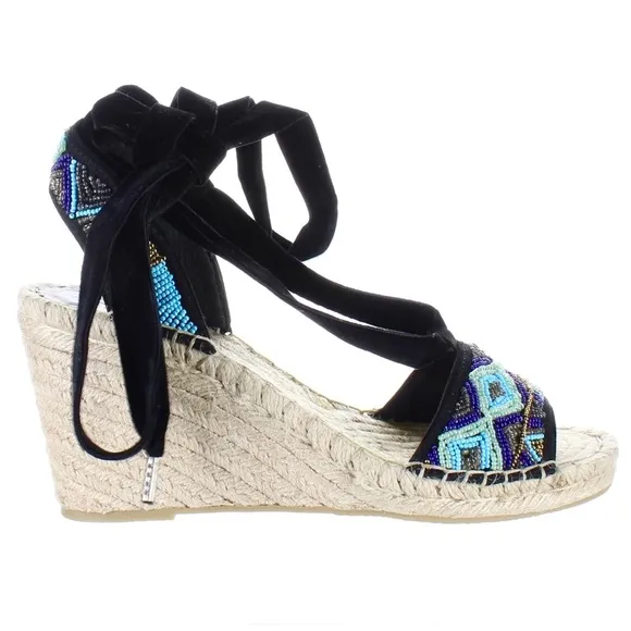 Ash Paola Blue Black Espadrilles Wedge Sandals