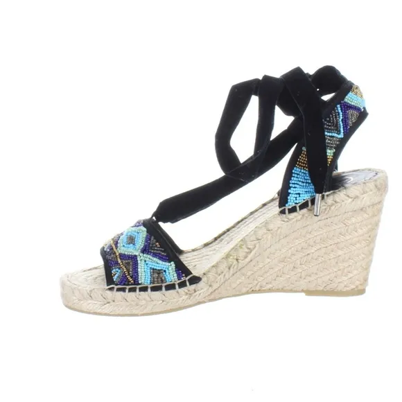 Ash Paola Blue Black Espadrilles Wedge Sandals