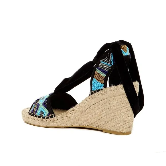 Ash Paola Blue Black Espadrilles Wedge Sandals