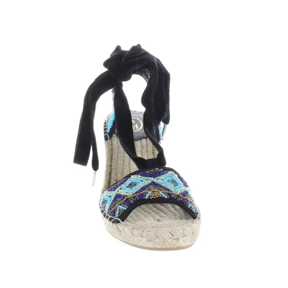 Ash Paola Blue Black Espadrilles Wedge Sandals