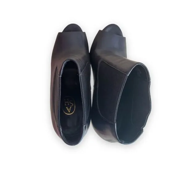 ASH | Amber Black Leather Stiletto Open-Toe Booties (5.5)