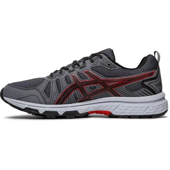 Asics Gel Venture 7 Grey Black Red Trail Running Sneakers Men's Leather Mesh 9.5