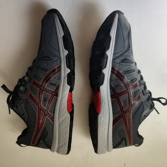 Asics Gel Venture 7 Grey Black Red Trail Running Sneakers Men's Leather Mesh 9.5