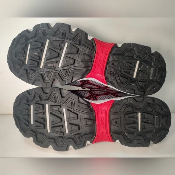Asics Gel Venture 7 Grey Black Red Trail Running Sneakers Men's Leather Mesh 9.5