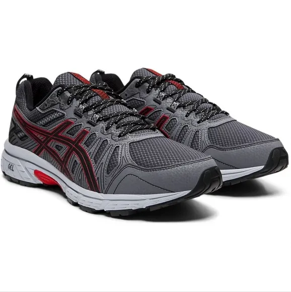 Asics Gel Venture 7 Grey Black Red Trail Running Sneakers Men's Leather Mesh 9.5