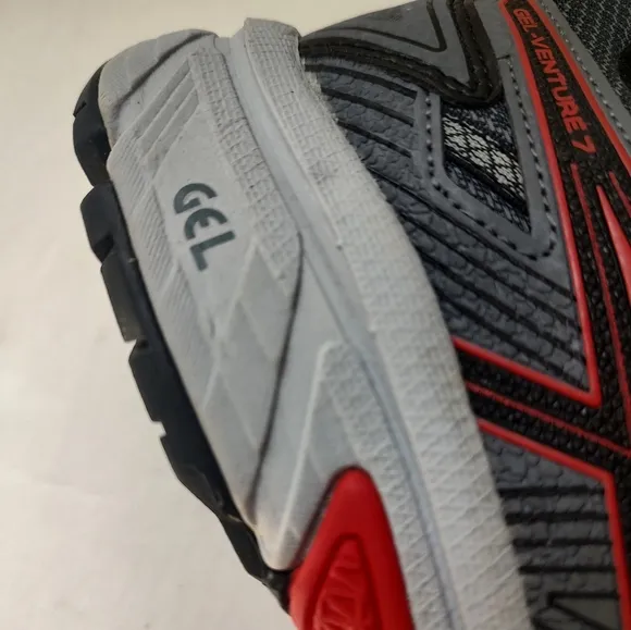 Asics Gel Venture 7 Grey Black Red Trail Running Sneakers Men's Leather Mesh 9.5