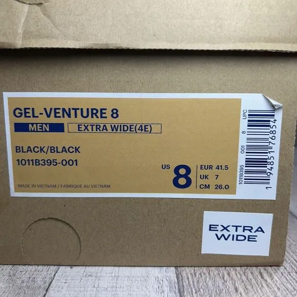 Asics Gel Venture 8 Men's Trail Running Shoes Sneakers Black Size 8 Extra Wide