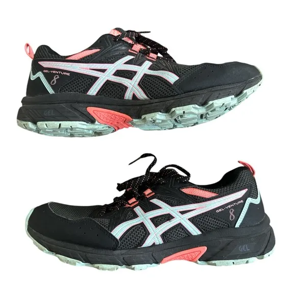 Asics Gel-Venture 8 Trail Running Shoe Womans sz 10 Pink Blue Black EUC Sneakers