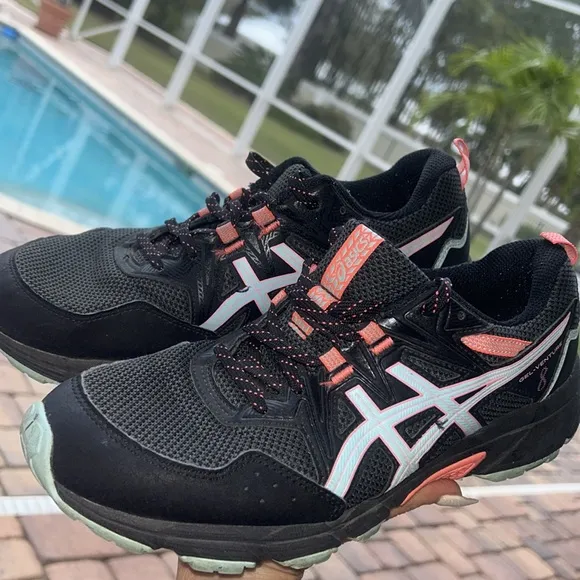 Asics Gel-Venture 8 Trail Running Shoe Womans sz 10 Pink Blue Black EUC Sneakers