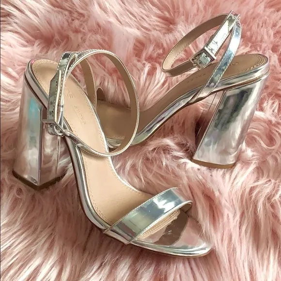 ASOS Hermione Silver Mirror Block Heel Sandals