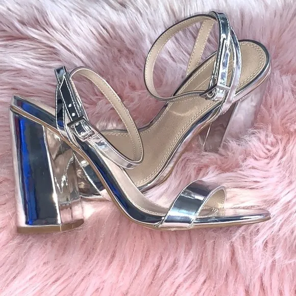 ASOS Hermione Silver Mirror Block Heel Sandals