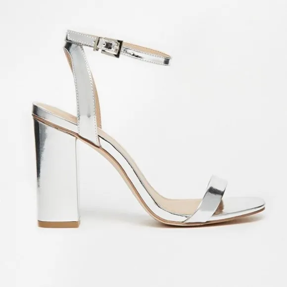 ASOS Hermione Silver Mirror Block Heel Sandals