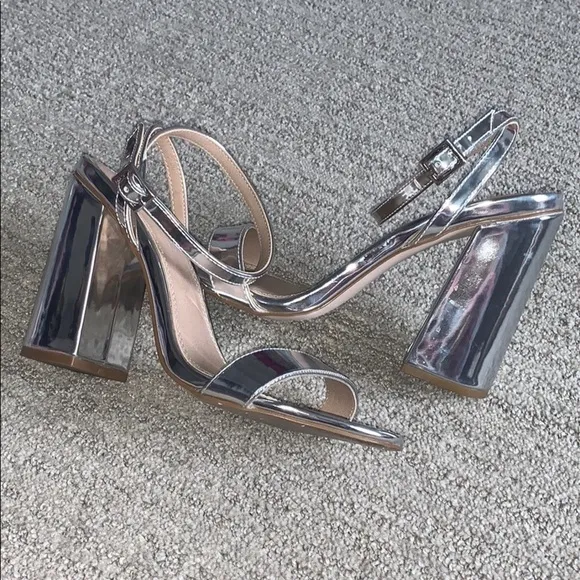 ASOS Hermione Silver Mirror Block Heel Sandals