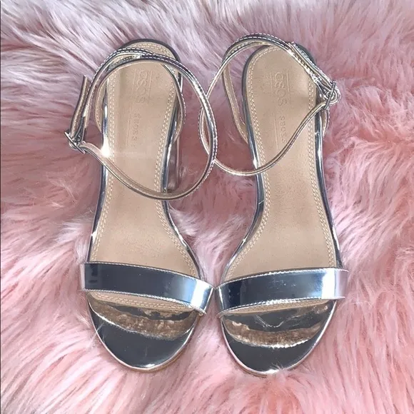 ASOS Hermione Silver Mirror Block Heel Sandals