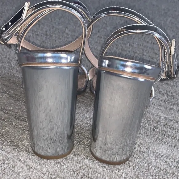 ASOS Hermione Silver Mirror Block Heel Sandals