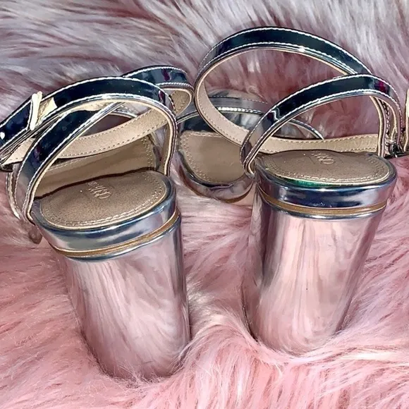 ASOS Hermione Silver Mirror Block Heel Sandals