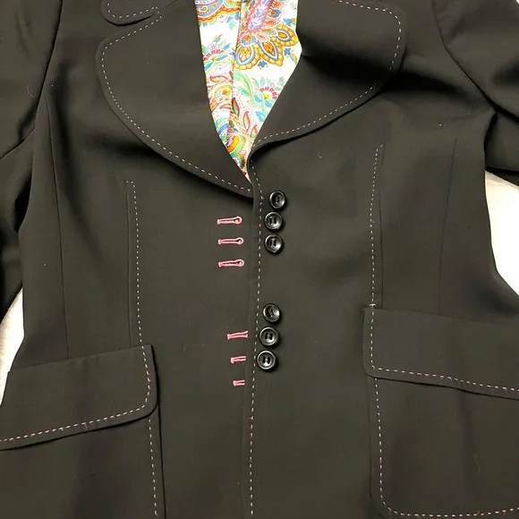 Authentic Escada Black Blazer contrasting Pino Stitching.  Size 36