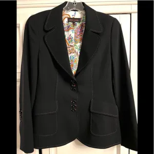 Authentic Escada Black Blazer contrasting Pino Stitching.  Size 36