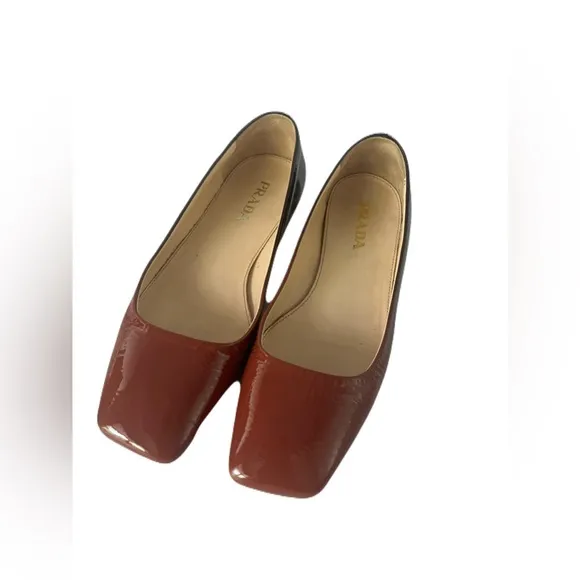 Authentic Prada Women’s Flat size 35.5 Patent Red &amp; Black With Box