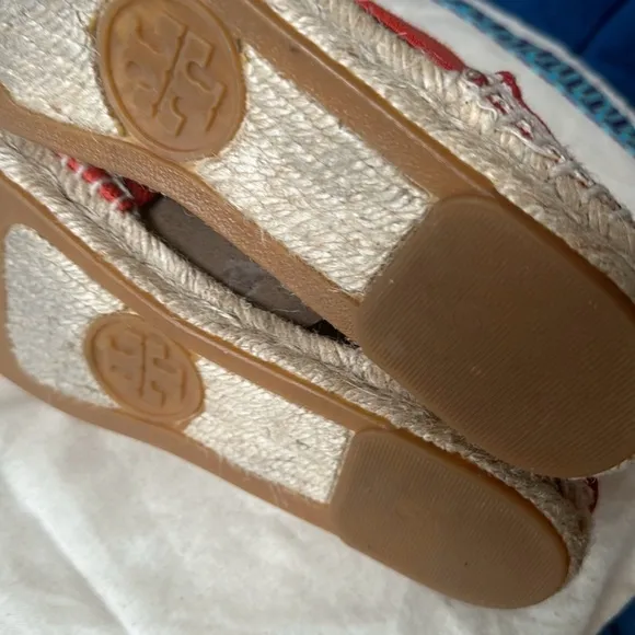 Authentic Tory Burch Red Striped Espadrilles shoes size 7