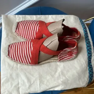Authentic Tory Burch Red Striped Espadrilles shoes size 7