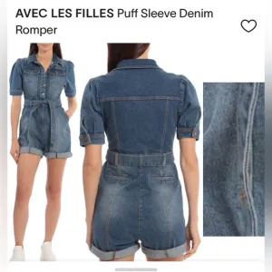 AVEC LES FILLES. Denim Romper. Puffed Sleeves. Button. Zipper. Front Tie. Small