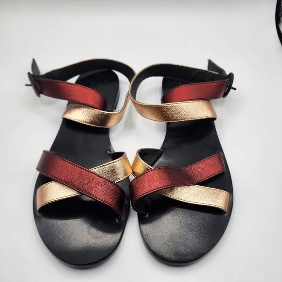 AVEC Moderation red &amp; rose gold leather sandals