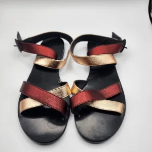 AVEC Moderation red &amp; rose gold leather sandals