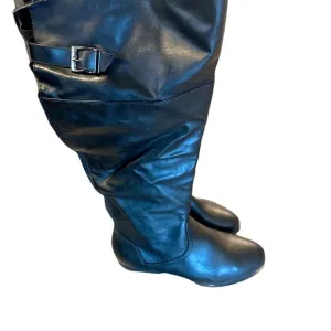 Avenue Black Knee-High Boots with Buckle 12W