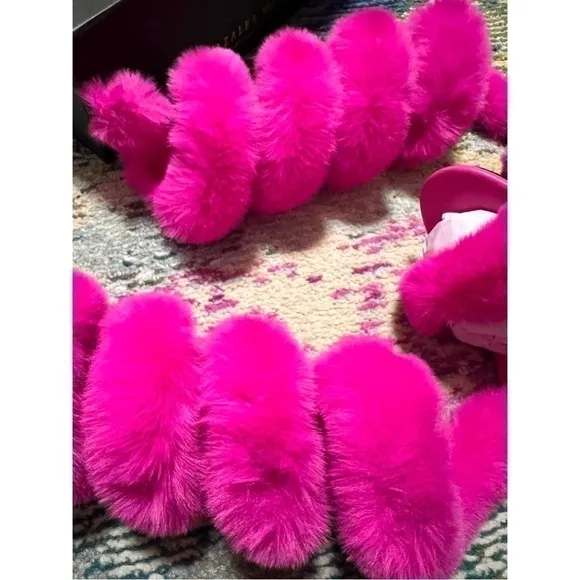 Azalea Wang Hot Pink Faux Fur Coil Wrap Stiletto Sandals Heels Size 7 Yaseen