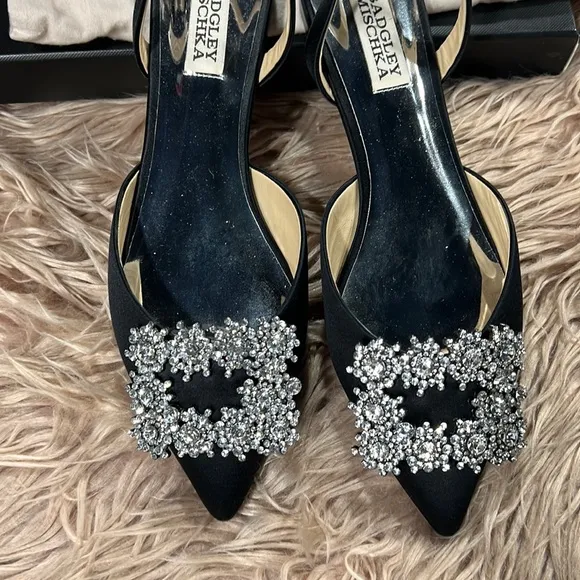 Badgley Mischka Brand Saga Crystal Buckle Pointed Toe Flat