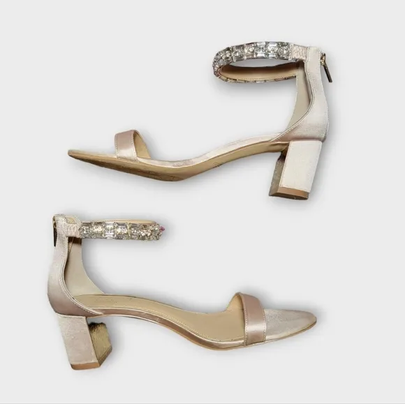 Badgley Mischka Catalina Rhinestone Embellished Ankle Strap Block Heel S…