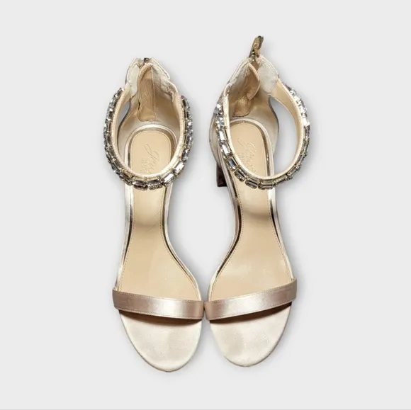 Badgley Mischka Catalina Rhinestone Embellished Ankle Strap Block Heel S…
