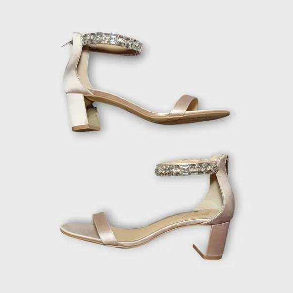 Badgley Mischka Catalina Rhinestone Embellished Ankle Strap Block Heel S…