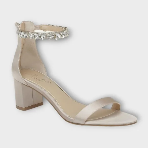 Badgley Mischka Catalina Rhinestone Embellished Ankle Strap Block Heel S…
