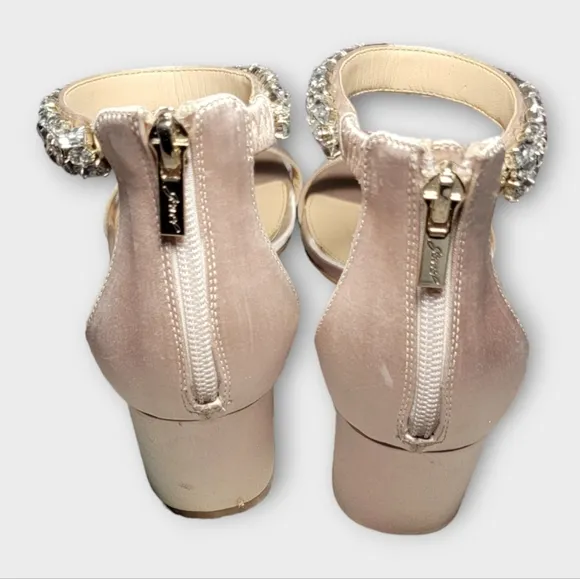 Badgley Mischka Catalina Rhinestone Embellished Ankle Strap Block Heel S…