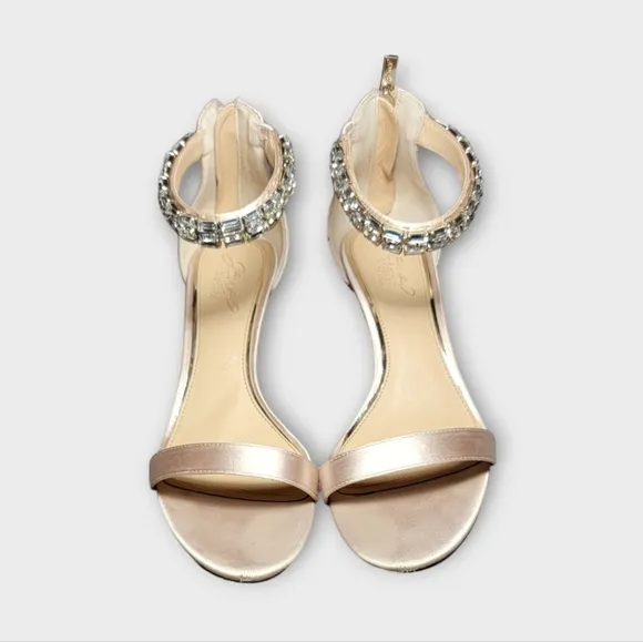 Badgley Mischka Catalina Rhinestone Embellished Ankle Strap Block Heel S…