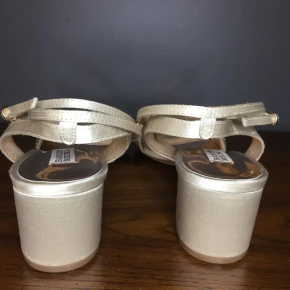 Badgley Mischka Jada Size 9 Ivory Crystal Embellished Block Heel Sandals