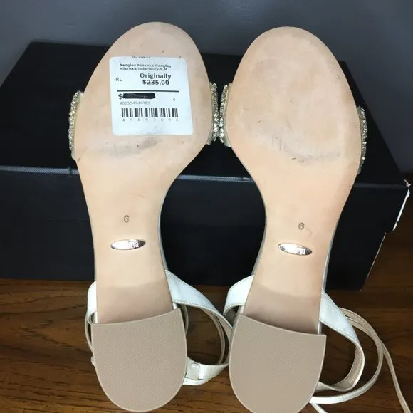 Badgley Mischka Jada Size 9 Ivory Crystal Embellished Block Heel Sandals