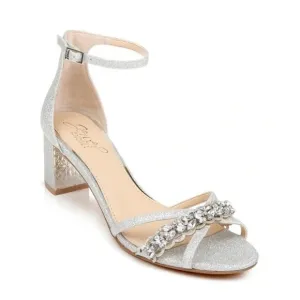 BADGLEY MISCHKA NWOB Giona Silver Glitter Rhinestone Ankle Strap Sandals NEW