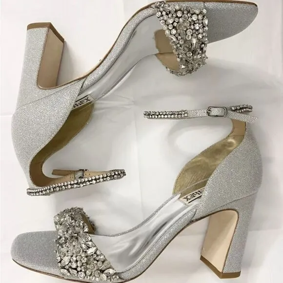 Badgley Mischka Women's Kendall Ankle Strap High Heel Sandals Silver Fab