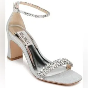Badgley Mischka Women's Kendall Ankle Strap High Heel Sandals Silver Fab