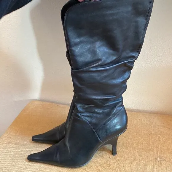 Bakers High Heeled Boots Black Leather Pointed Toe Size 7.5M
