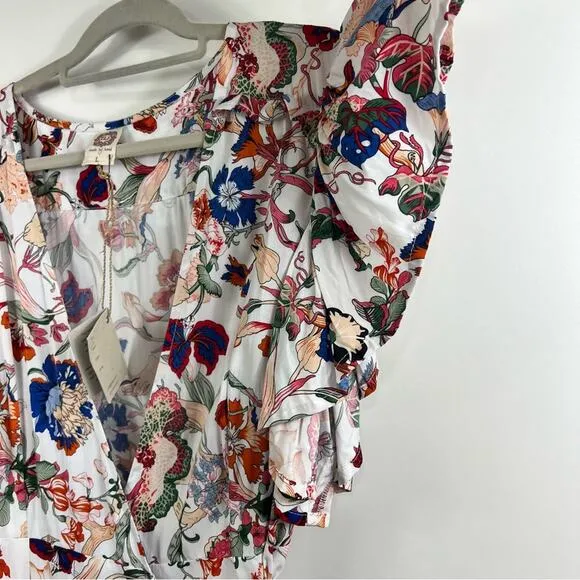 Bali ELF New Handmade Carmen Wrap Maxi Dress Large White Floral Ruffle Summer