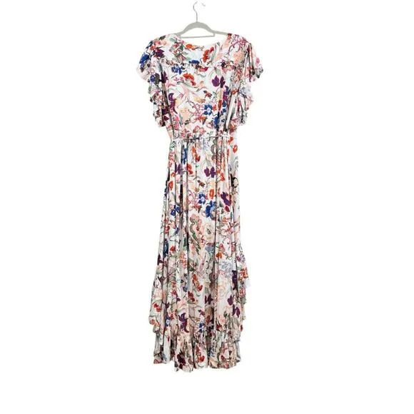 Bali ELF New Handmade Carmen Wrap Maxi Dress Large White Floral Ruffle Summer