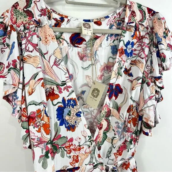 Bali ELF New Handmade Carmen Wrap Maxi Dress Large White Floral Ruffle Summer